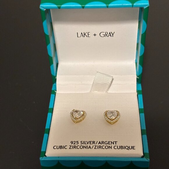 NEW IN BOX - Lake + Gray Earrings - 925 Silver with Cubic Zirconia - Great Gift - Picture 1 of 3